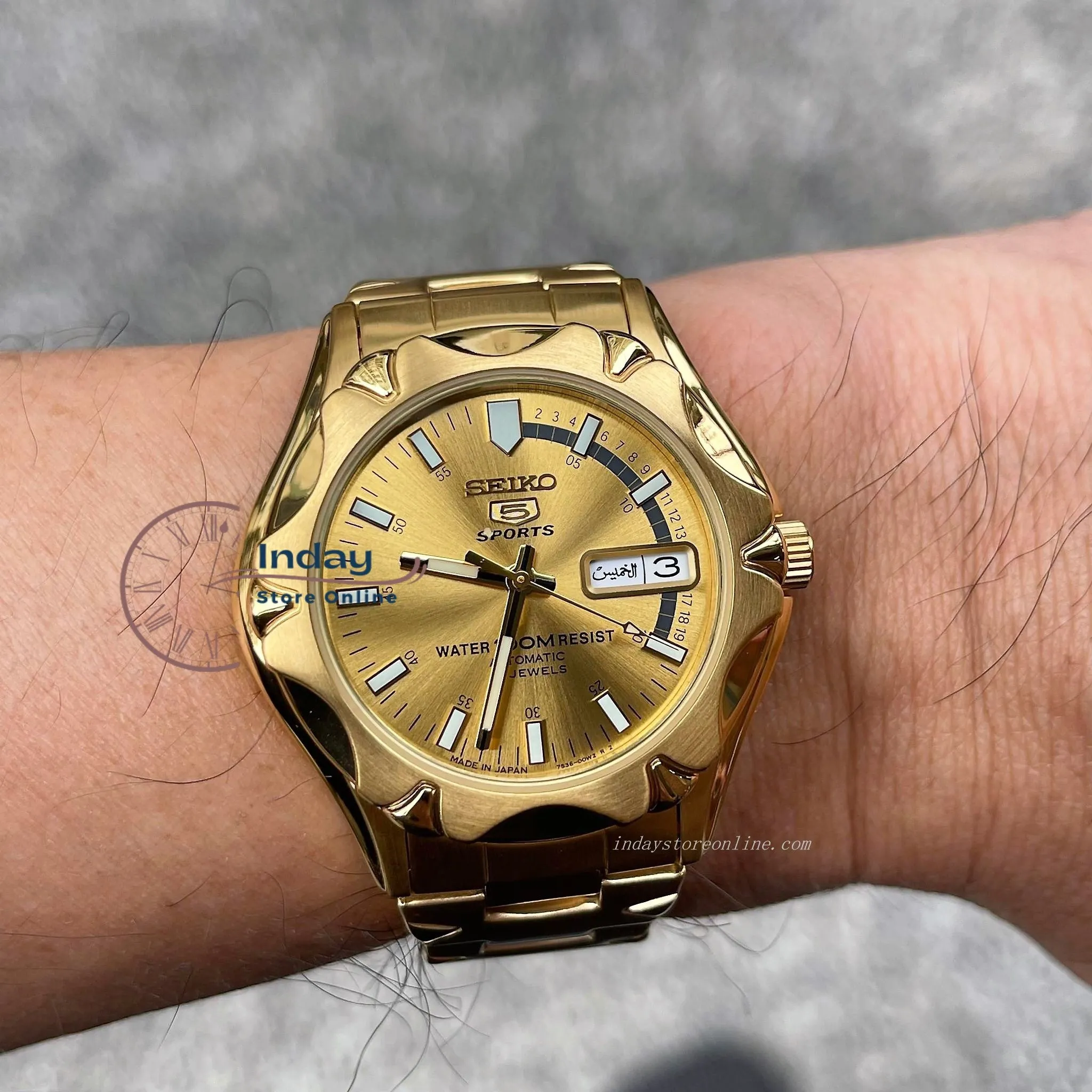 Seiko Automatic Men's Watch SNZ450J1 Gold Tone Stainless Steel Luminous Hands and Markers