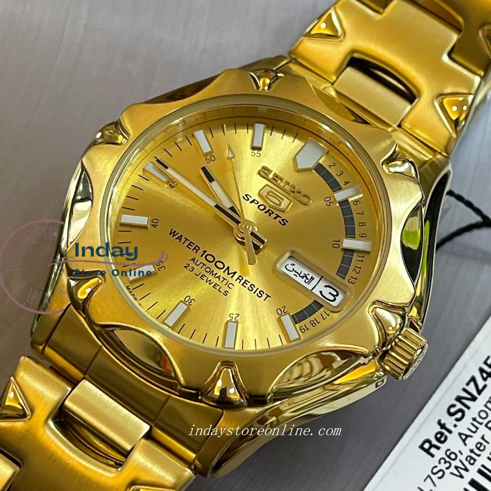 Seiko Automatic Men's Watch SNZ450J1 Gold Tone Stainless Steel Luminous Hands and Markers