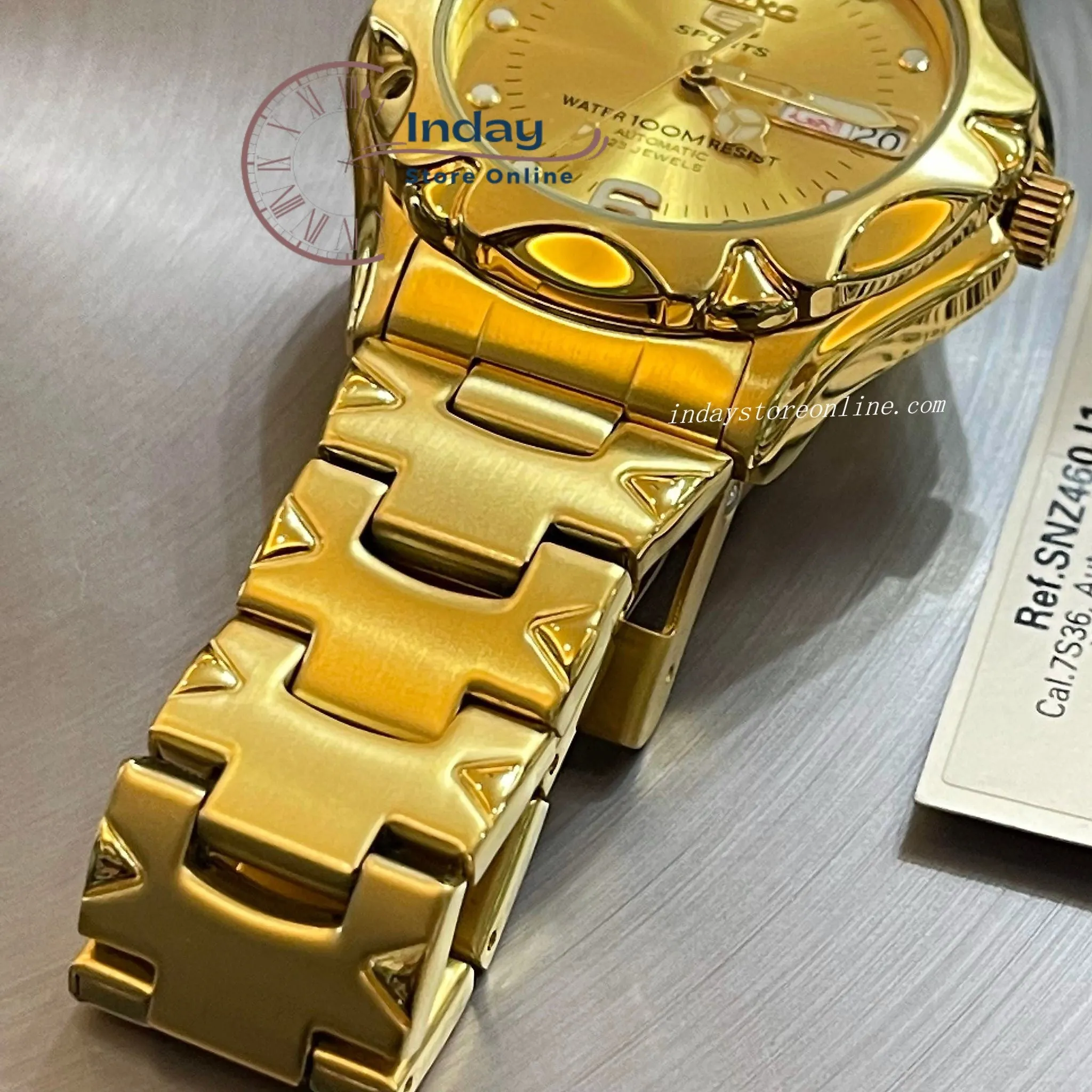 Seiko Automatic Men's Watch SNZ450J1 Gold Tone Stainless Steel Luminous Hands and Markers