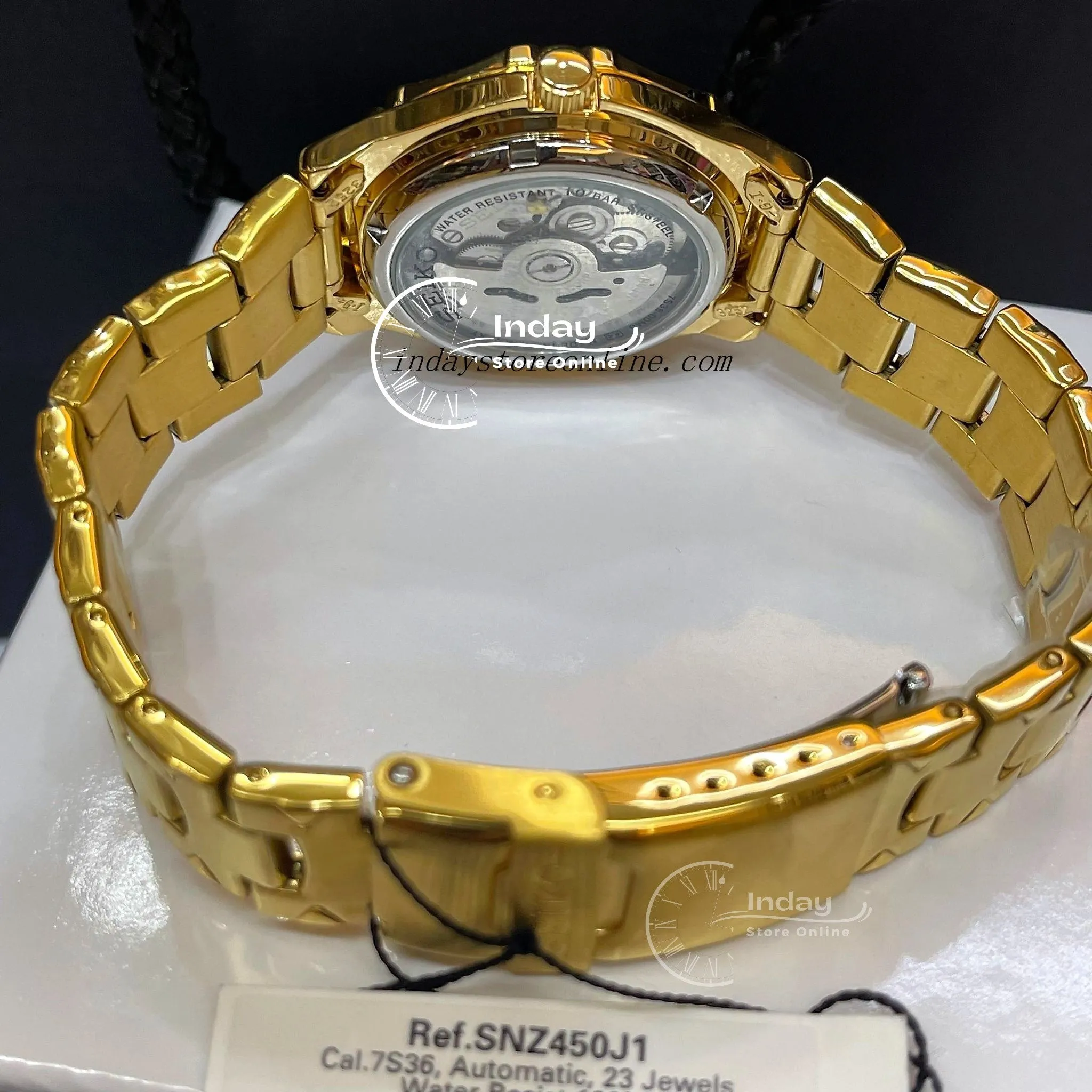 Seiko Automatic Men's Watch SNZ450J1 Gold Tone Stainless Steel Luminous Hands and Markers