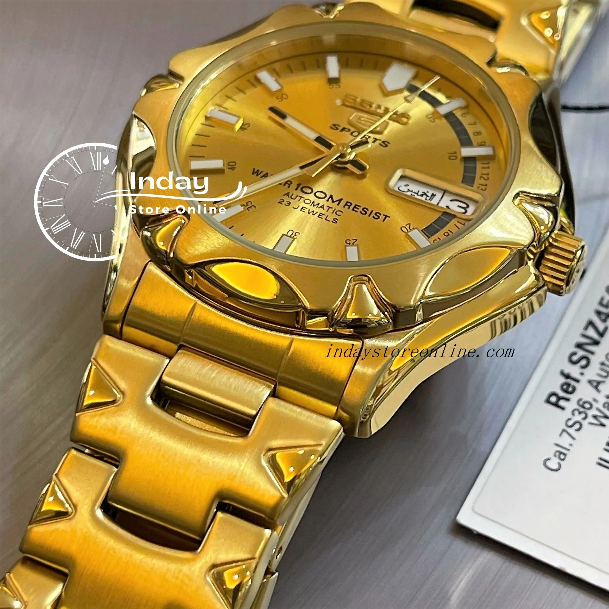 Seiko Automatic Men's Watch SNZ450J1 Gold Tone Stainless Steel Luminous Hands and Markers