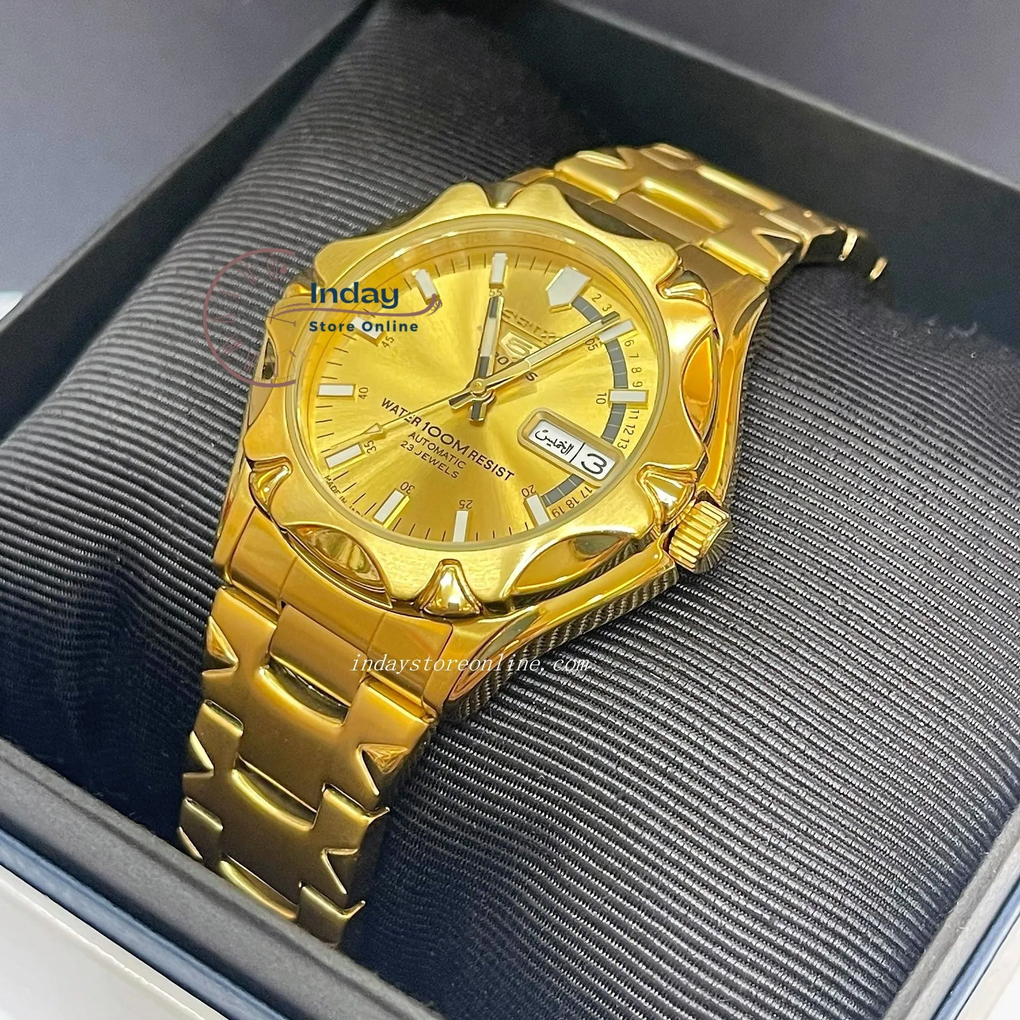 Seiko Automatic Men's Watch SNZ450J1 Gold Tone Stainless Steel Luminous Hands and Markers