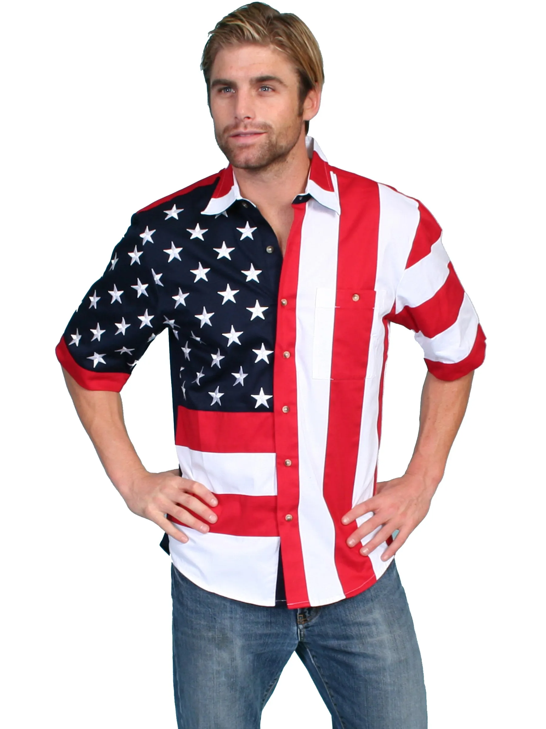 Shirt, Men's Old Glory Button Down Long or Short Sleeve