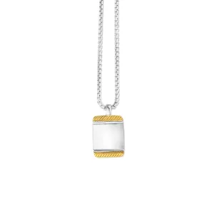 Silver & 18K Gold Cable Tag Necklace
