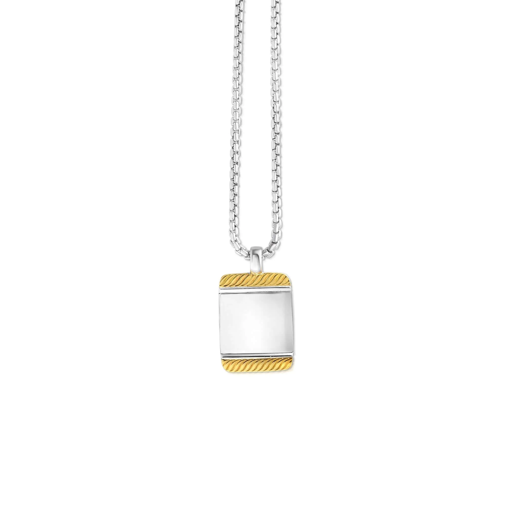 Silver & 18K Gold Cable Tag Necklace