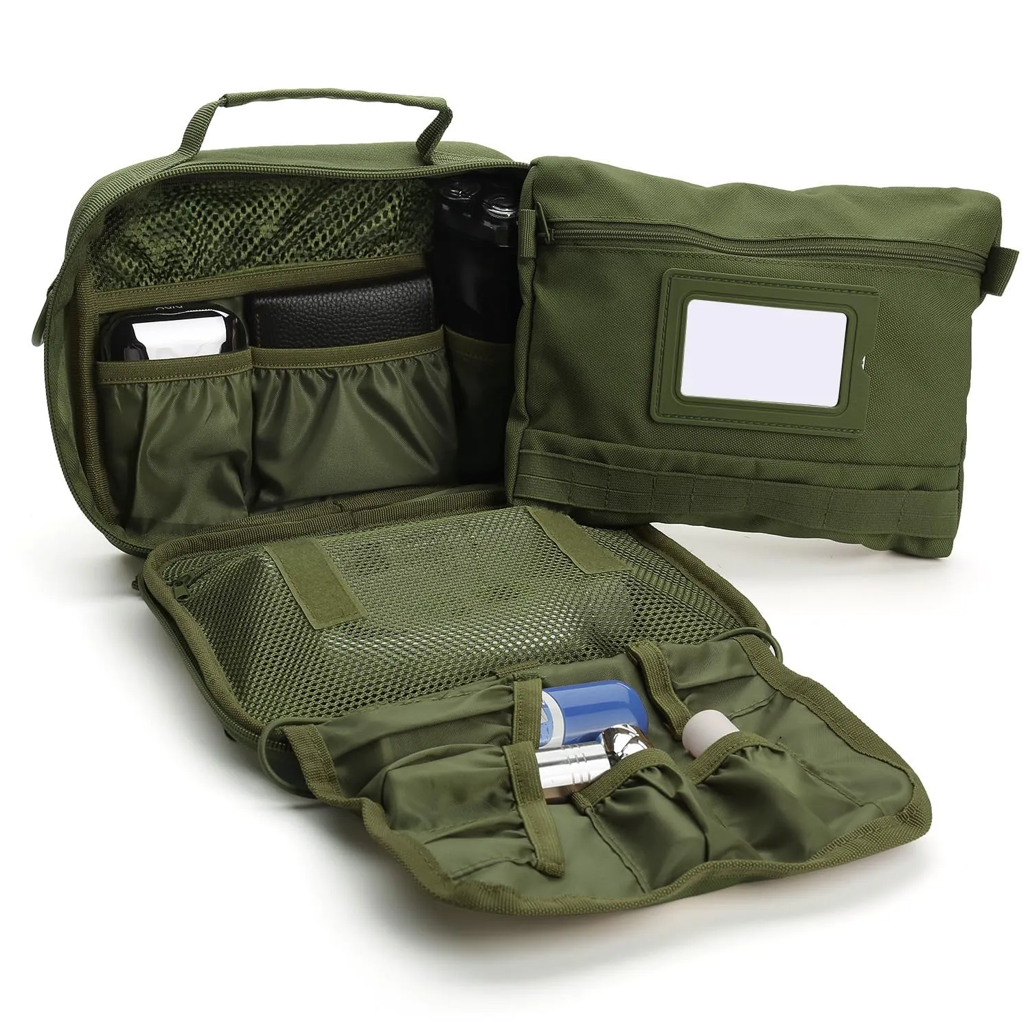 SMONT Tactical Toiletry Bag for Men, Mens Toiletry Travel Bag, Hanging Shaving Hygiene Dopp Kit Bag for Bathroom Army Green