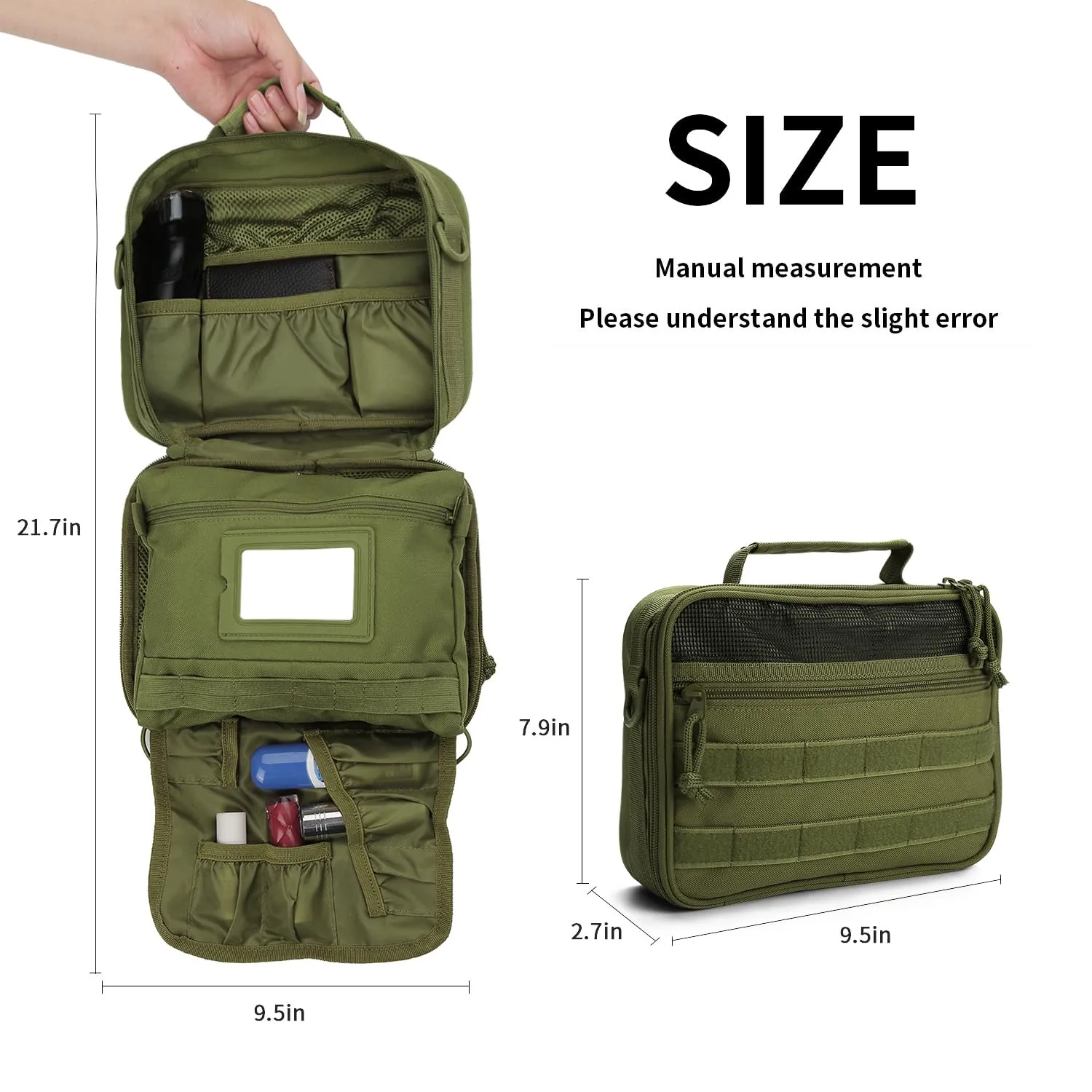 SMONT Tactical Toiletry Bag for Men, Mens Toiletry Travel Bag, Hanging Shaving Hygiene Dopp Kit Bag for Bathroom Army Green