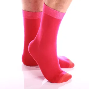 Solid Pink with Orange Mens Dress Socks - Premium Cotton formal socks with Soft Elastic