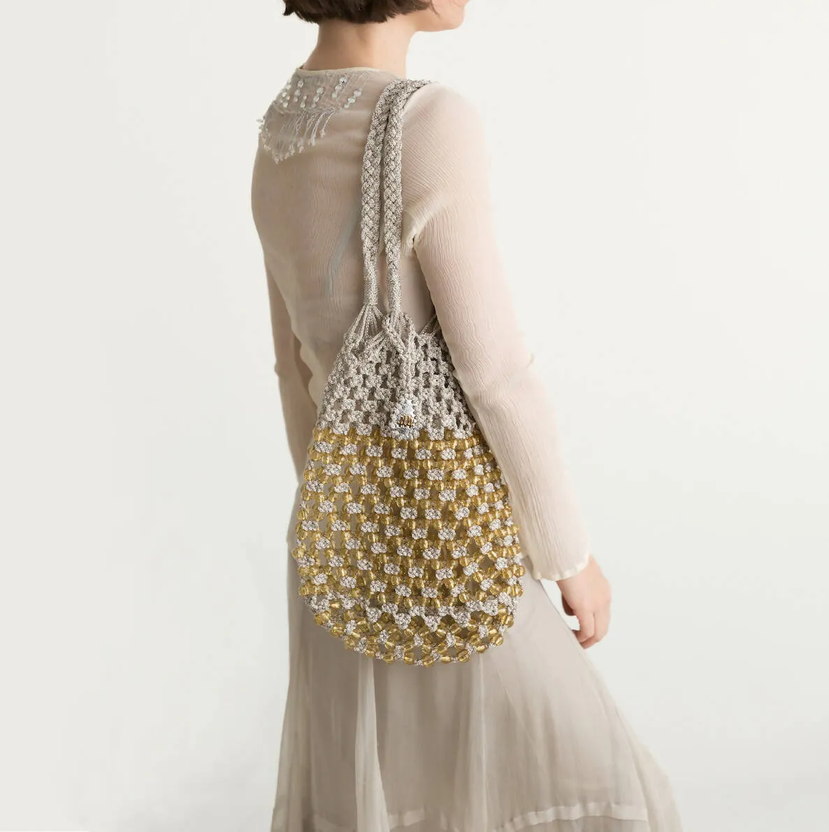 STELLA IN GOLD MACRAME BEADED BAG