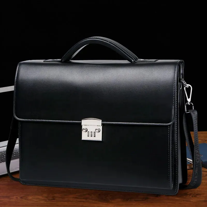Stylish PU Leather Laptop Business Bag with Password Lock Professional Men's Diagonal Briefcase