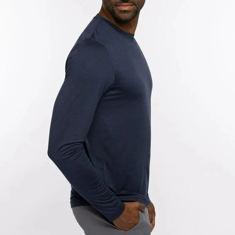 TRAVIS MATHEW TAKE THE CREDIT LONG SLEEVE SHIRT - HEATHER NAVY