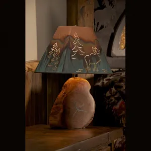 Turquoise Inlay Mesquite Lamp/Copper Shade/Moose Image