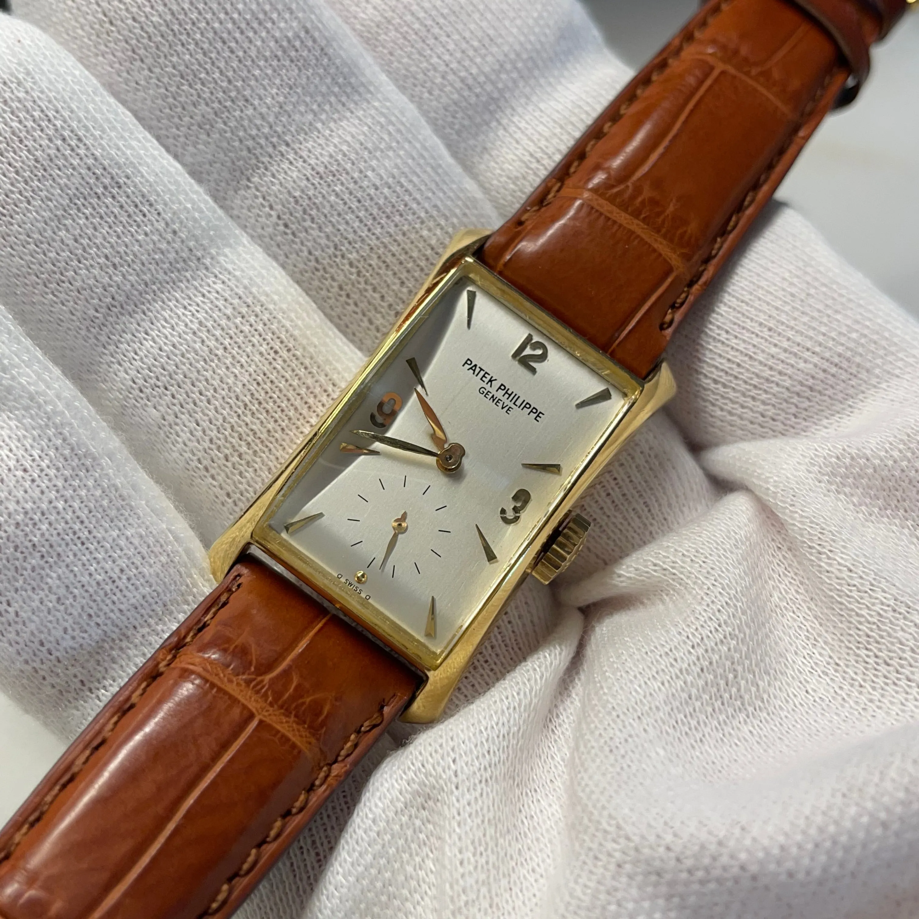 Vintage 1950’s Patek Philippe Hour Glass 2468 Sigma Silver Dial Dress Wristwatch