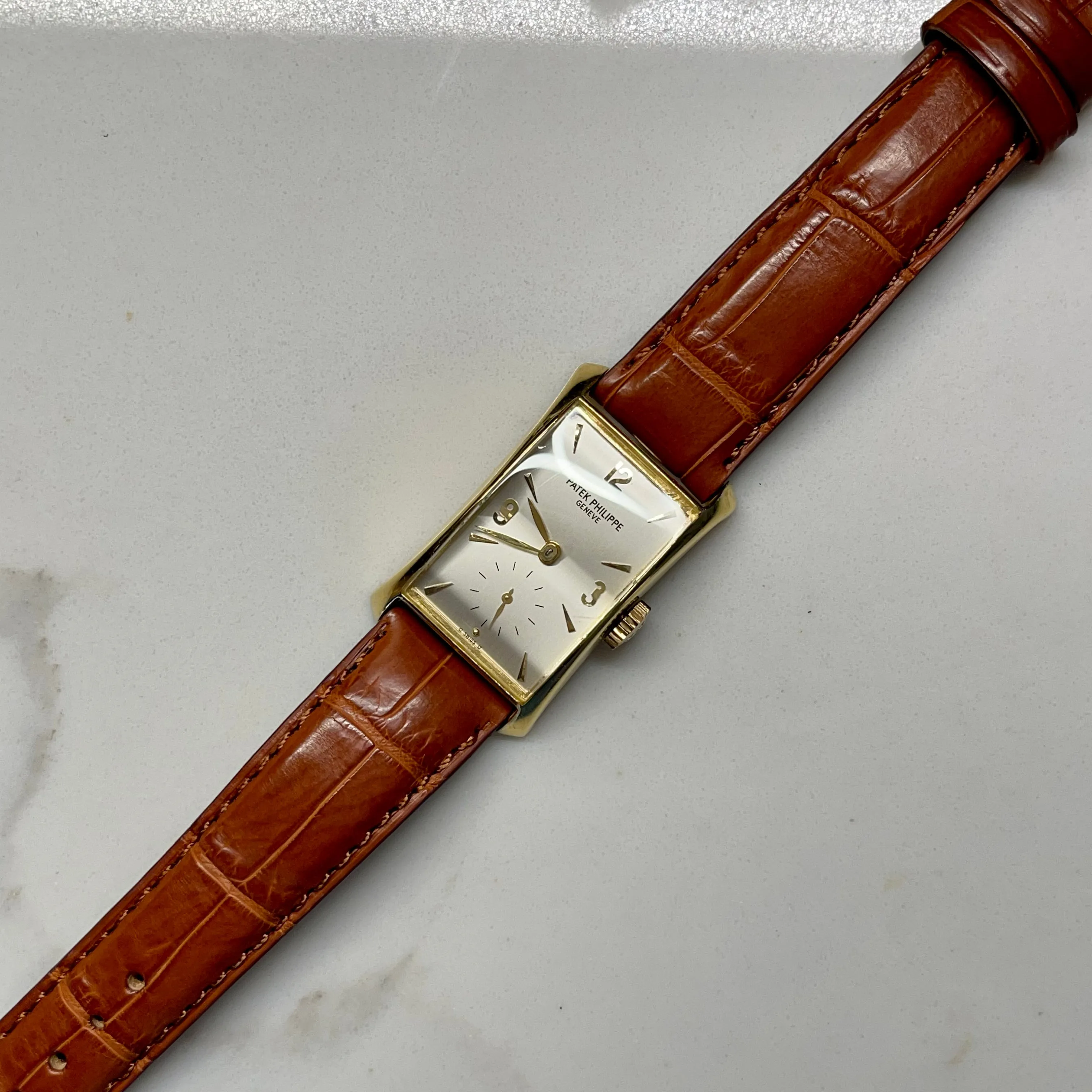 Vintage 1950’s Patek Philippe Hour Glass 2468 Sigma Silver Dial Dress Wristwatch