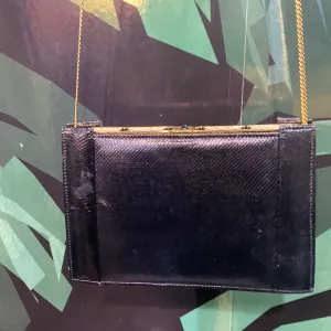 Vintage: Ashneil Black :eather Purse with Gold Removable Strap