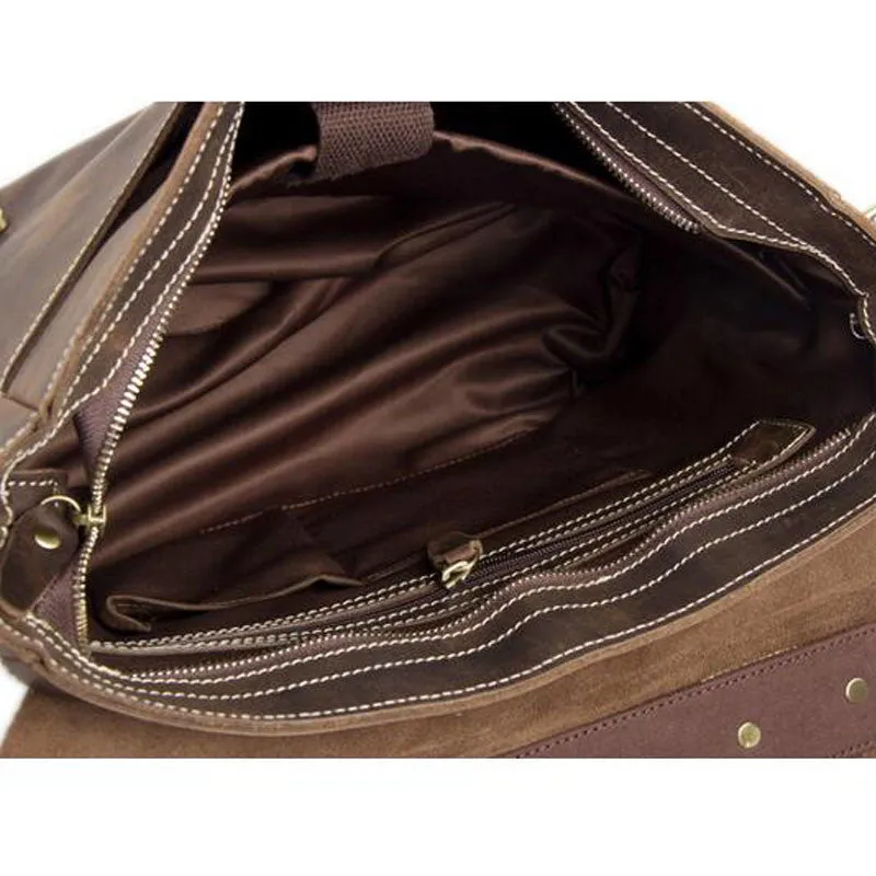 Vintage Dark Espresso Leather Messenger Bags, Men Leather Bags