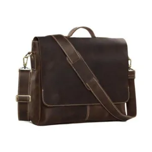 Vintage Dark Espresso Leather Messenger Bags, Men Leather Bags