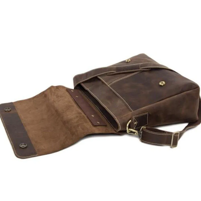 Vintage Dark Espresso Leather Messenger Bags, Men Leather Bags