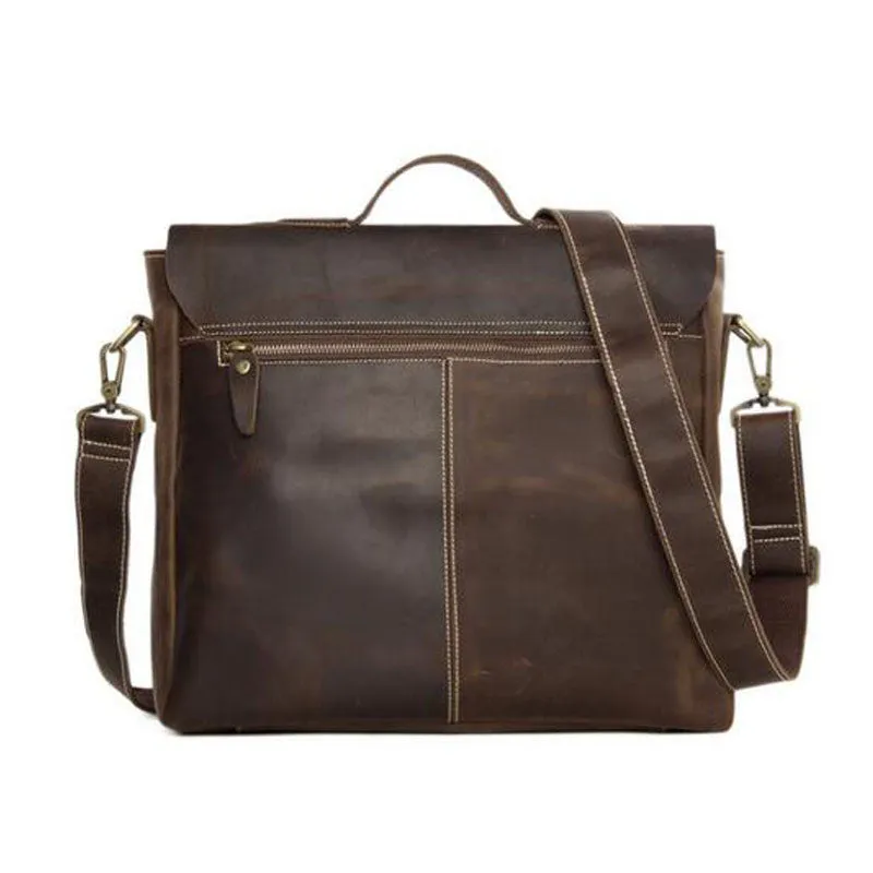Vintage Dark Espresso Leather Messenger Bags, Men Leather Bags