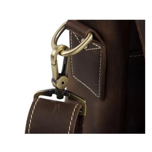 Vintage Dark Espresso Leather Messenger Bags, Men Leather Bags