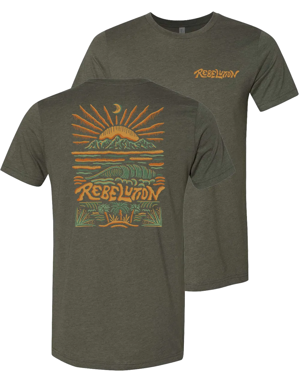 Wave Sunrise Tee (Heather Olive)