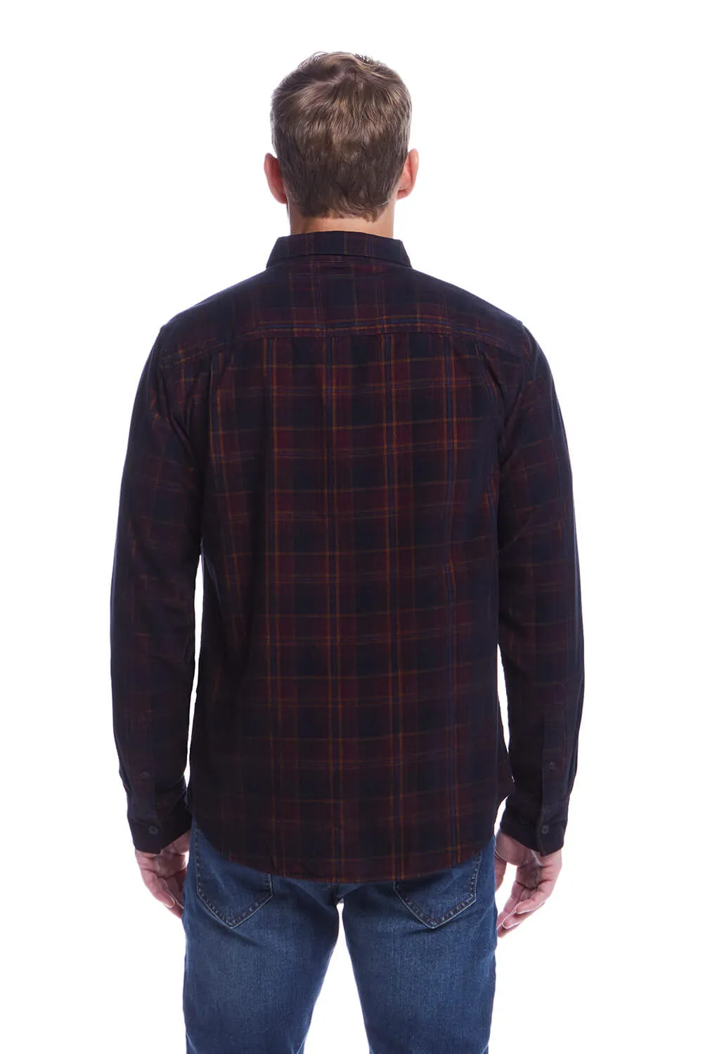 Weatherproof Vintage Plaid Corduroy Button Down Shirt for Men in Burgundy | F2485652GK-BURGANDY