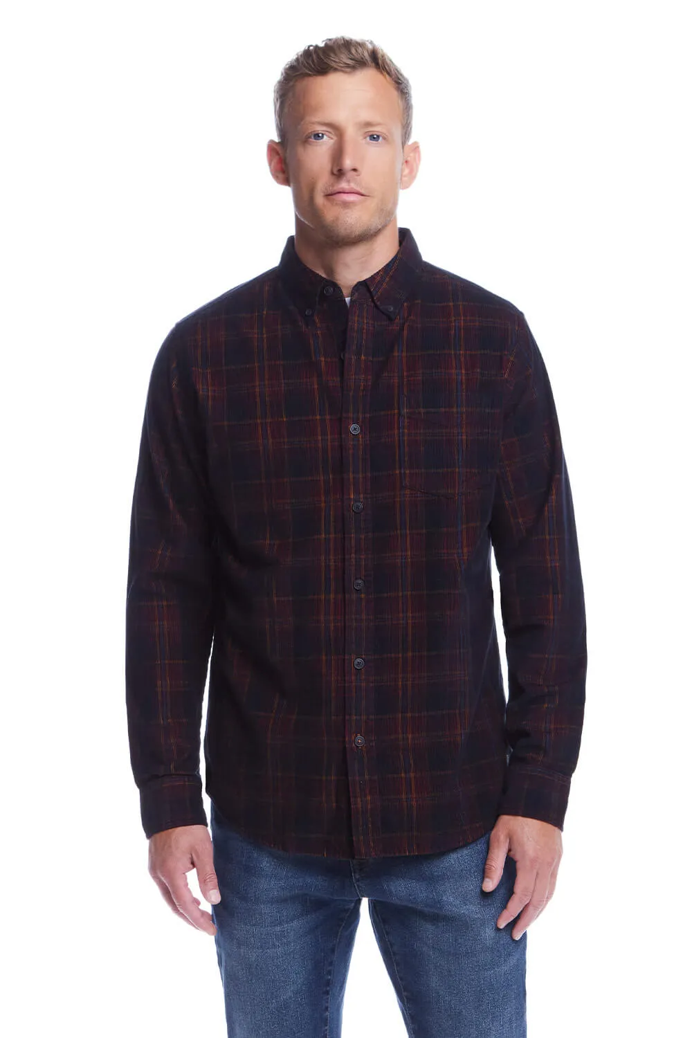 Weatherproof Vintage Plaid Corduroy Button Down Shirt for Men in Burgundy | F2485652GK-BURGANDY
