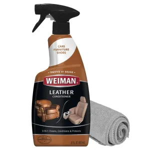 Weiman Leather Cleaner Polish and Conditioner for Furniture Car Purses Shoes Boots and Couches- Micro Fiber Towel Included 22oz