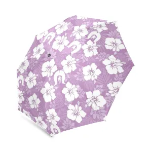 White Hibiscus and Dhari (Purple) on Foldable Umbrella