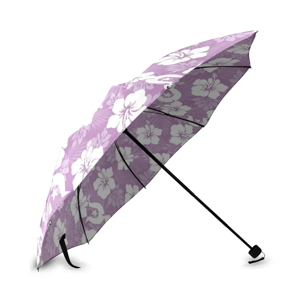 White Hibiscus and Dhari (Purple) on Foldable Umbrella