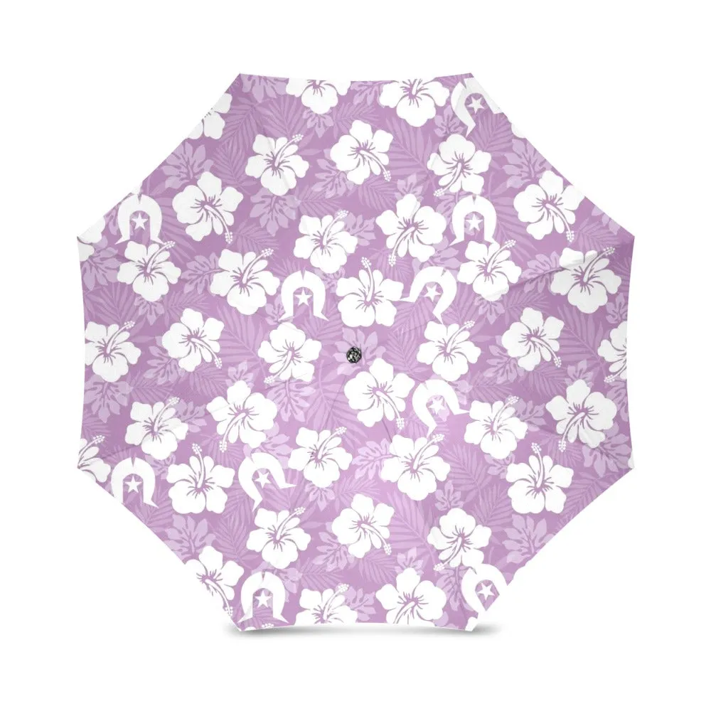 White Hibiscus and Dhari (Purple) on Foldable Umbrella