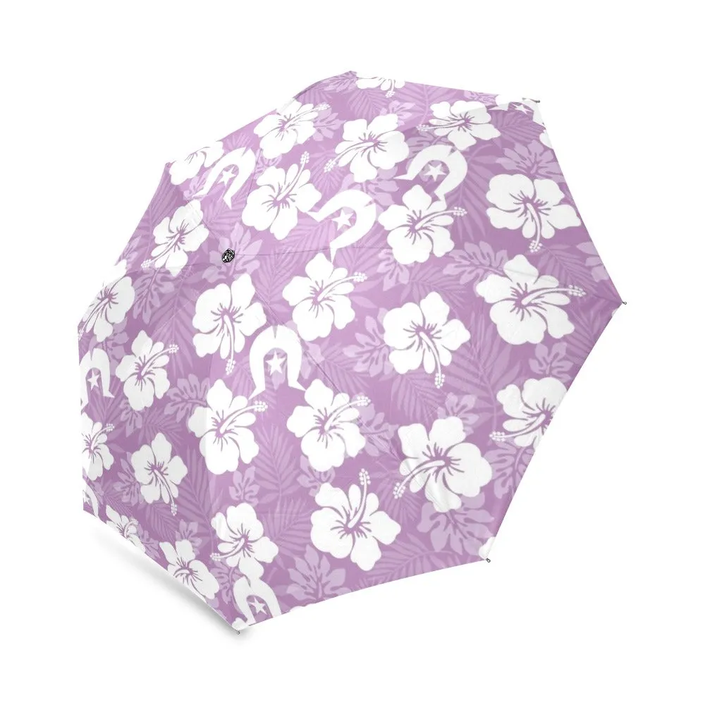 White Hibiscus and Dhari (Purple) on Foldable Umbrella