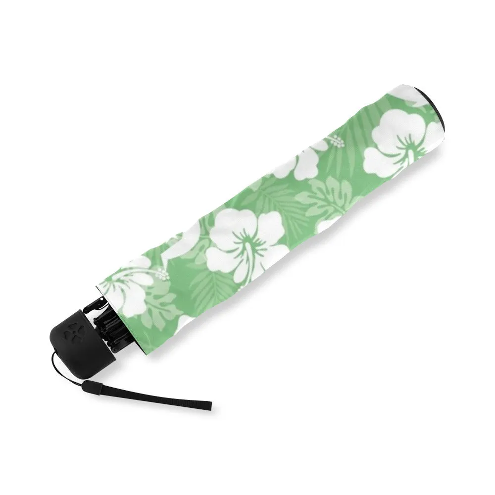 White hibiscus flowers with Dhari, Shark, turtle, and stingray (Green) on Foldable Umbrella