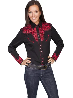 Women's Vintage Western Shirt Collection: Scully Gunfighter Black & Crimson