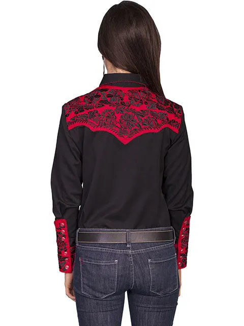 Women's Vintage Western Shirt Collection: Scully Gunfighter Black & Crimson