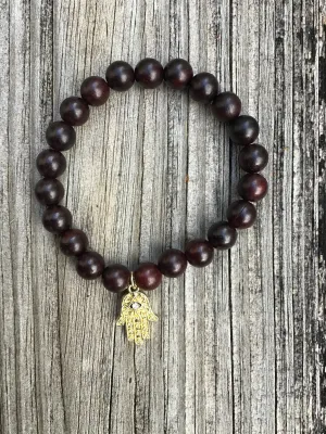 Wood/Hamsa Hand/Gold