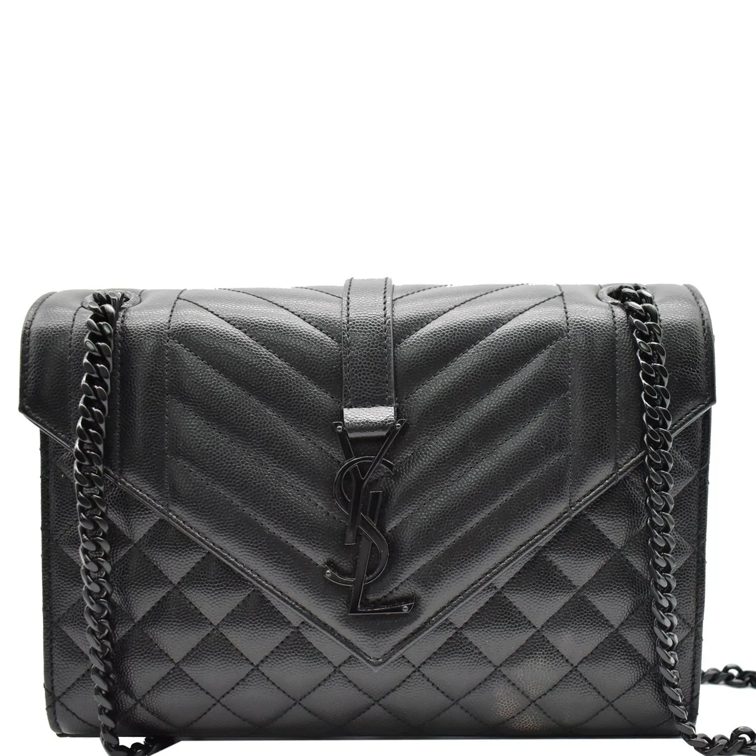 YVES SAINT LAURENT Envelope Mix Matelassé Chain Medium Leather Shoulder Bag Black