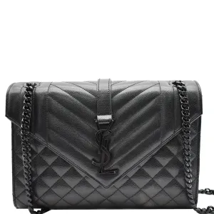 YVES SAINT LAURENT Envelope Mix Matelassé Chain Medium Leather Shoulder Bag Black