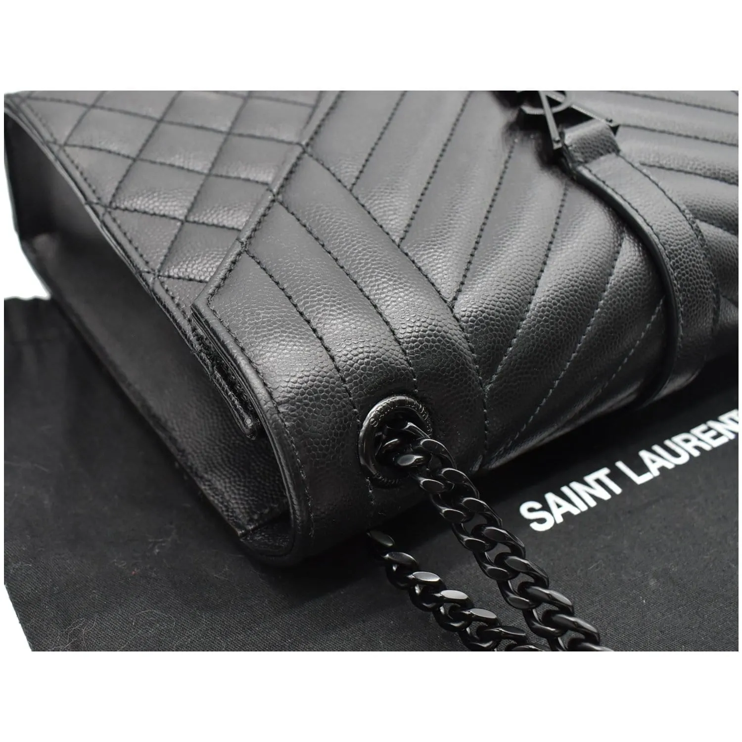 YVES SAINT LAURENT Envelope Mix Matelassé Chain Medium Leather Shoulder Bag Black