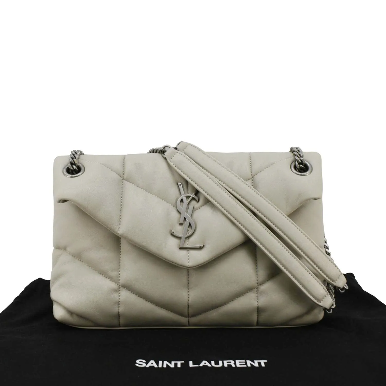 YVES SAINT LAURENT Loulou Puffer Quilted Leather Shoulder Bag Light Grey