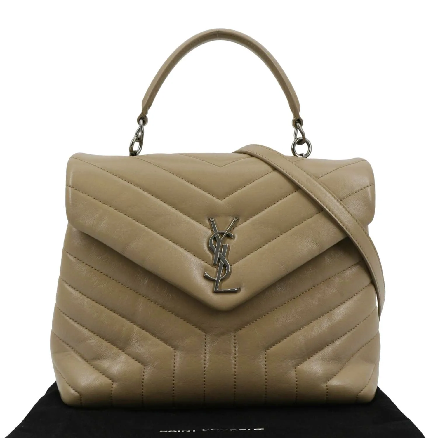 YVES SAINT LAURENT Loulou Top Handle Quilted Leather Shoulder Bag Beige