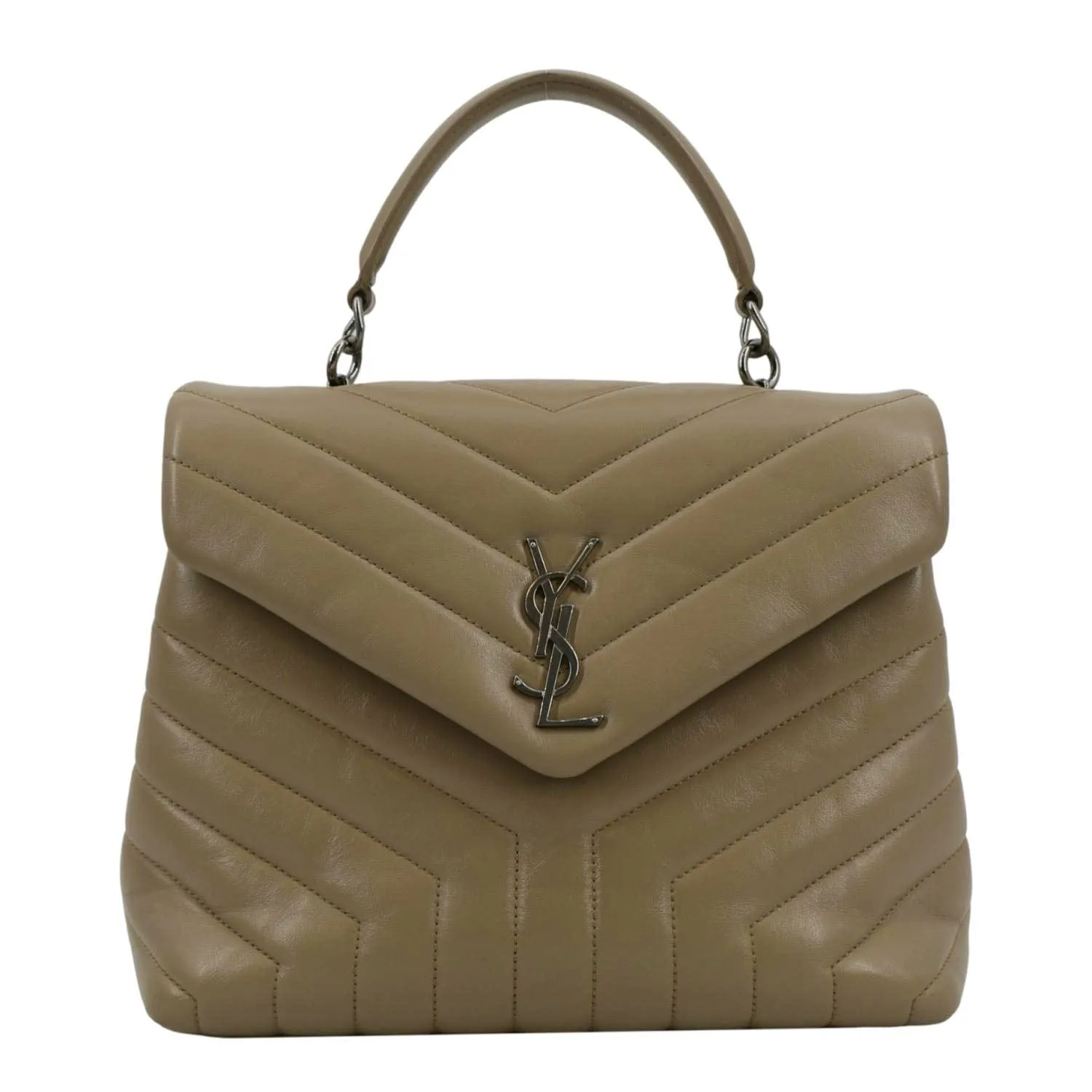 YVES SAINT LAURENT Loulou Top Handle Quilted Leather Shoulder Bag Beige