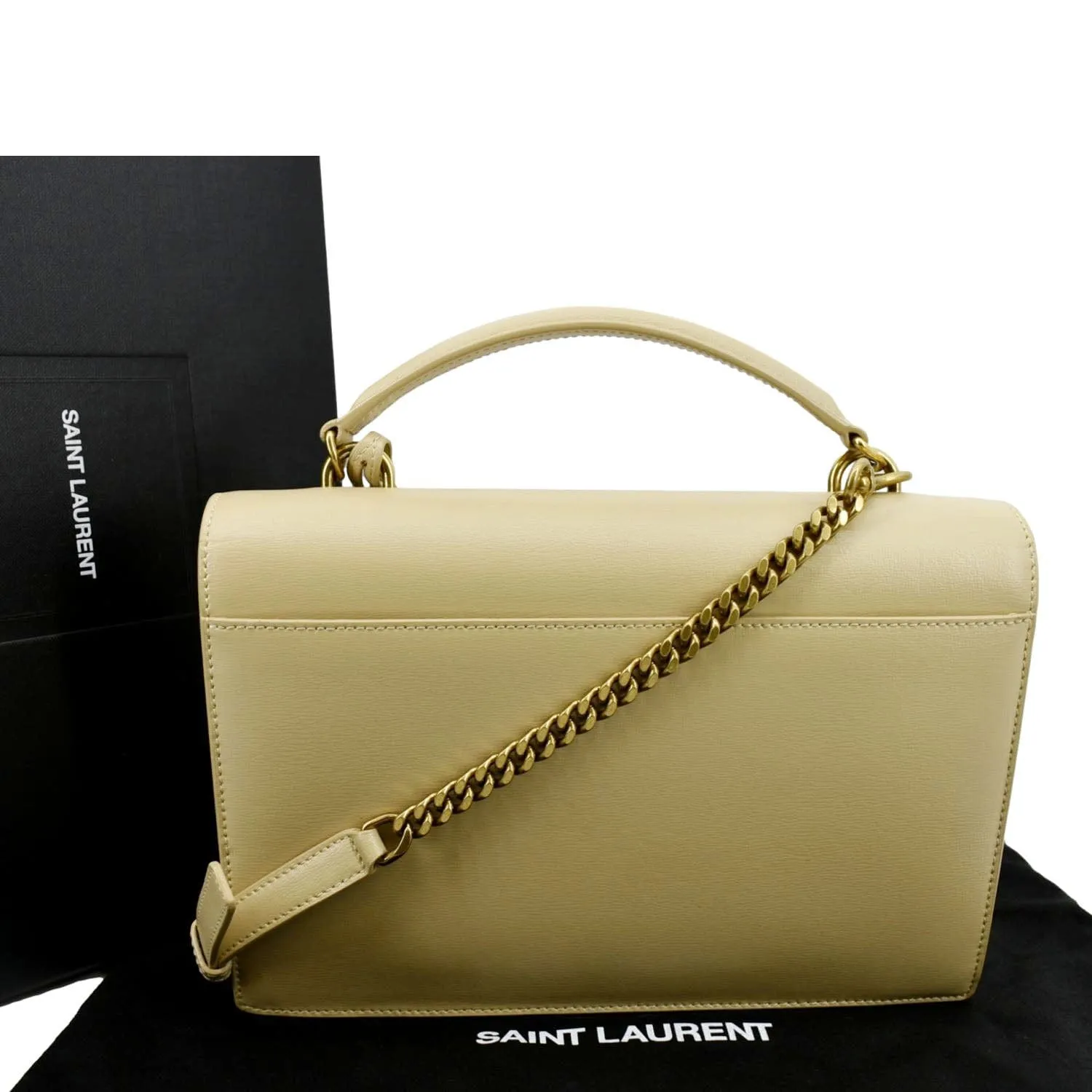 YVES SAINT LAURENT Monogram Sunset Medium Leather Shoulder Bag Beige