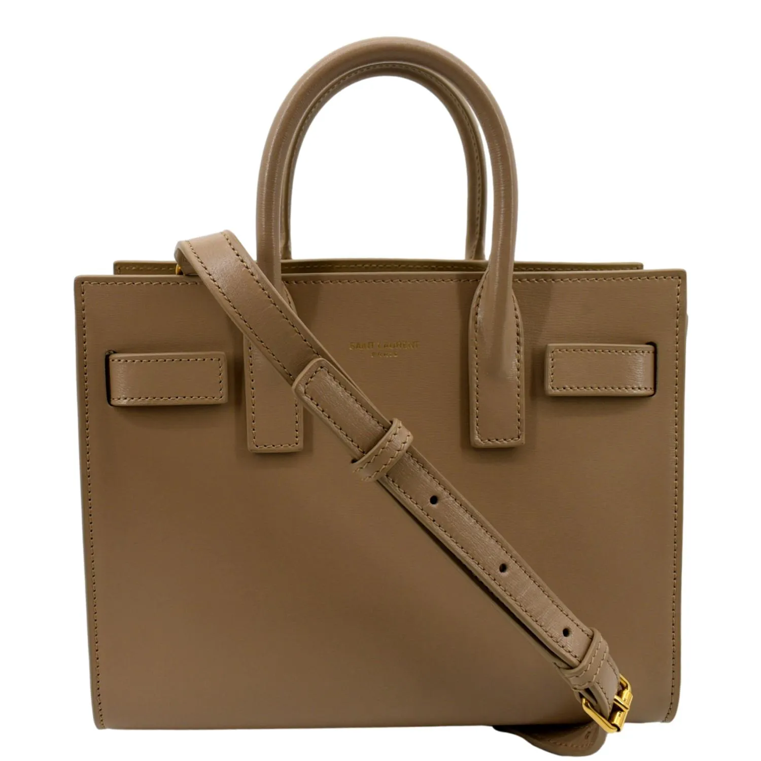 YVES SAINT LAURENT Sac De Jour Nano Smooth Leather Satchel Shoulder Bag Dark Beige